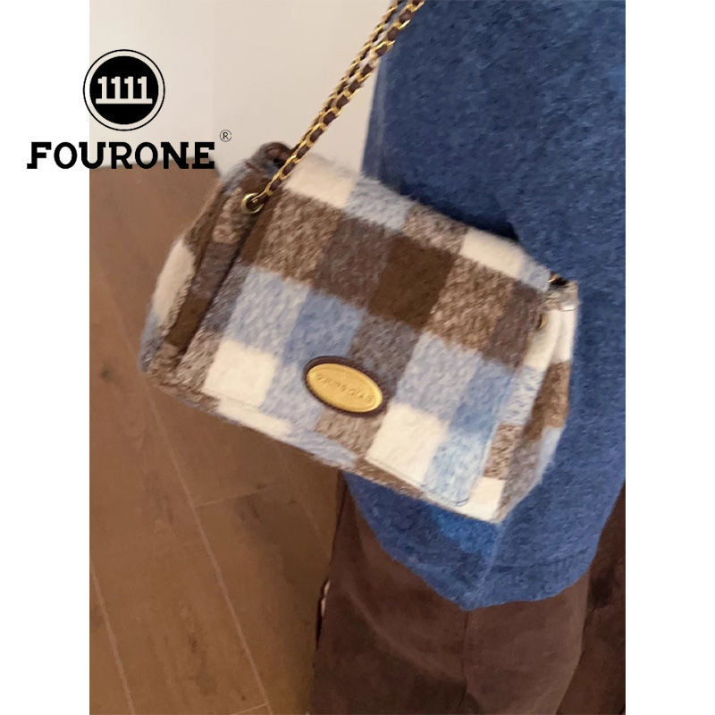 Retro Woolen Plaid Bag Women's New Single Shoulder Underarm Bag Large Capacity Commuting Casual Tote Bag