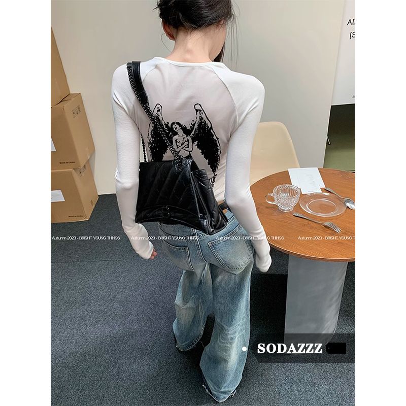 SODAZZZ甜心甜辣風設計感長袖打底衫秋冬季修身打底衫別致上衣