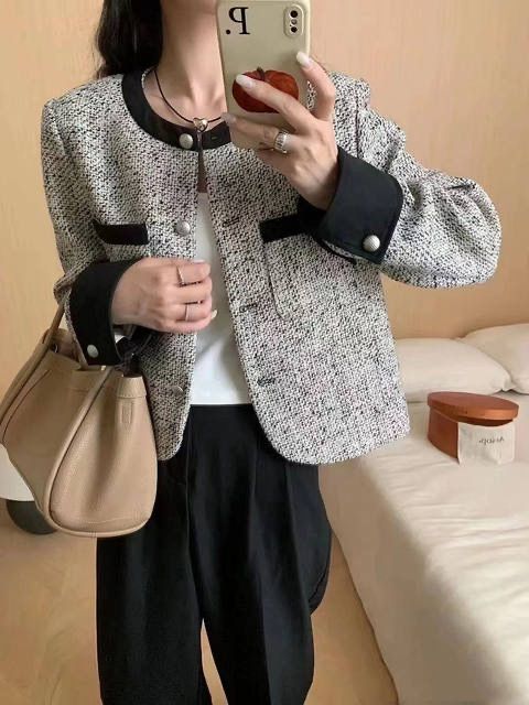 Exquisite small fragrant style short coat for women autumn and winter new style high-end temperament lady style single-breasted short top versatile