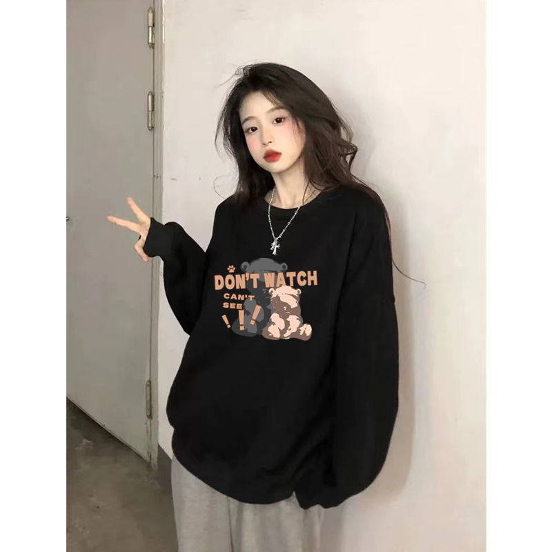 ins超火印花無帽薄款長袖衛衣女秋冬oversize外套韓版潮慵懶上衣