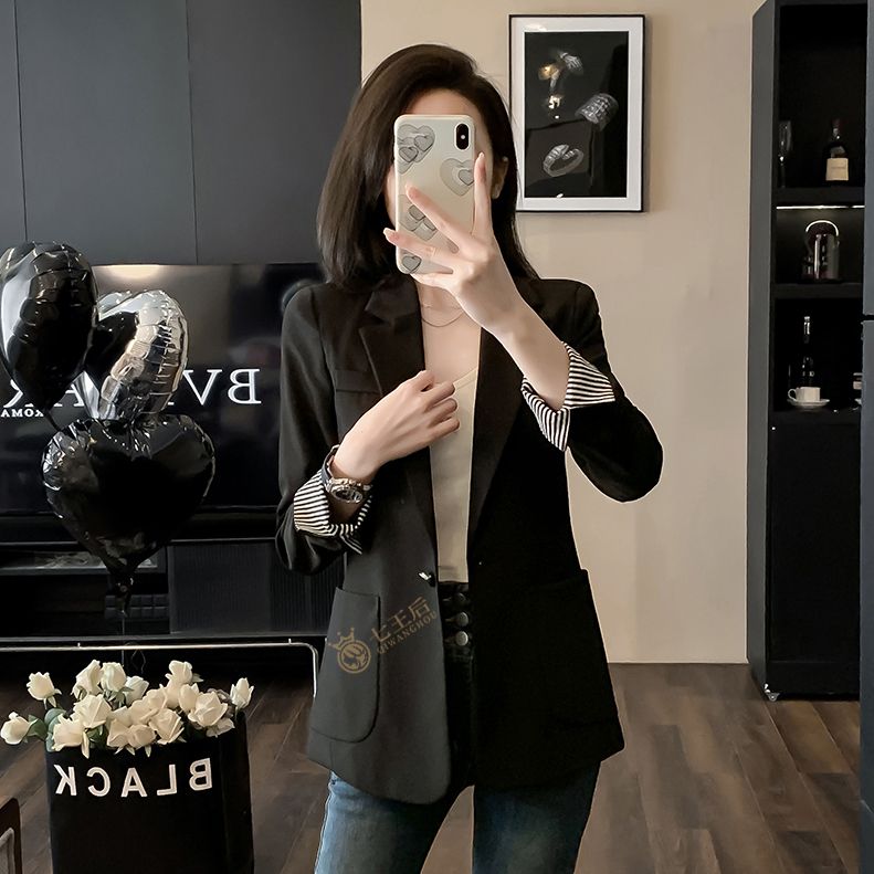 高級感休閒黑色西裝外套女2024新款春秋季小個子韓版職業西服上衣