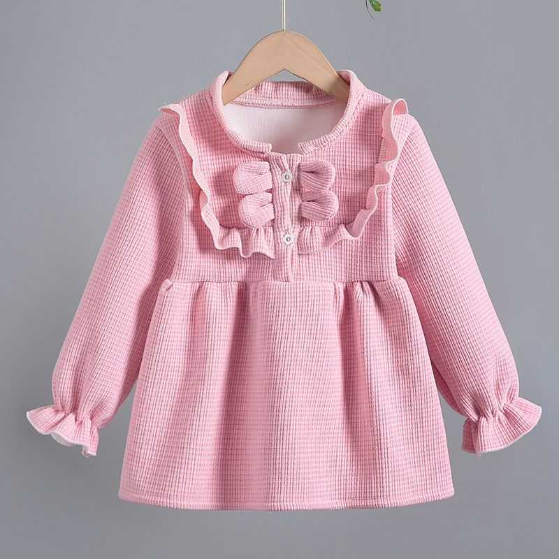 Girls' shirts autumn and winter  new children's clothing children's baby bow long-sleeved velvet fashionable sweet top trendy