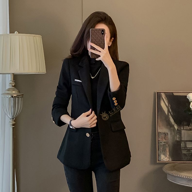 高檔西裝外套女秋冬季2023新款小個子修身收腰高級感黑色西服上衣