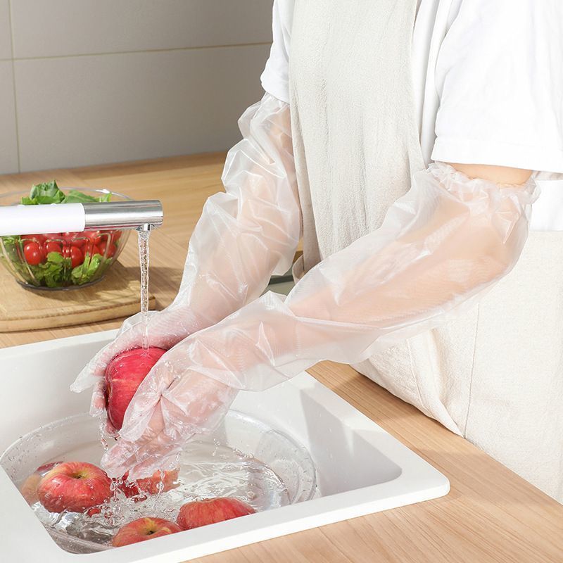 一次性手套加厚长臂女厨房洗碗洗菜家务透明家用卫生餐饮长袖手套