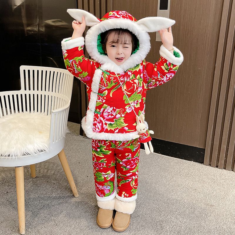 Northeast large-flowered jacket, large-flowered cotton-padded jacket, children's and boys' suits, thickened New Year's greetings, girls' baby cotton-padded clothes, winter coats