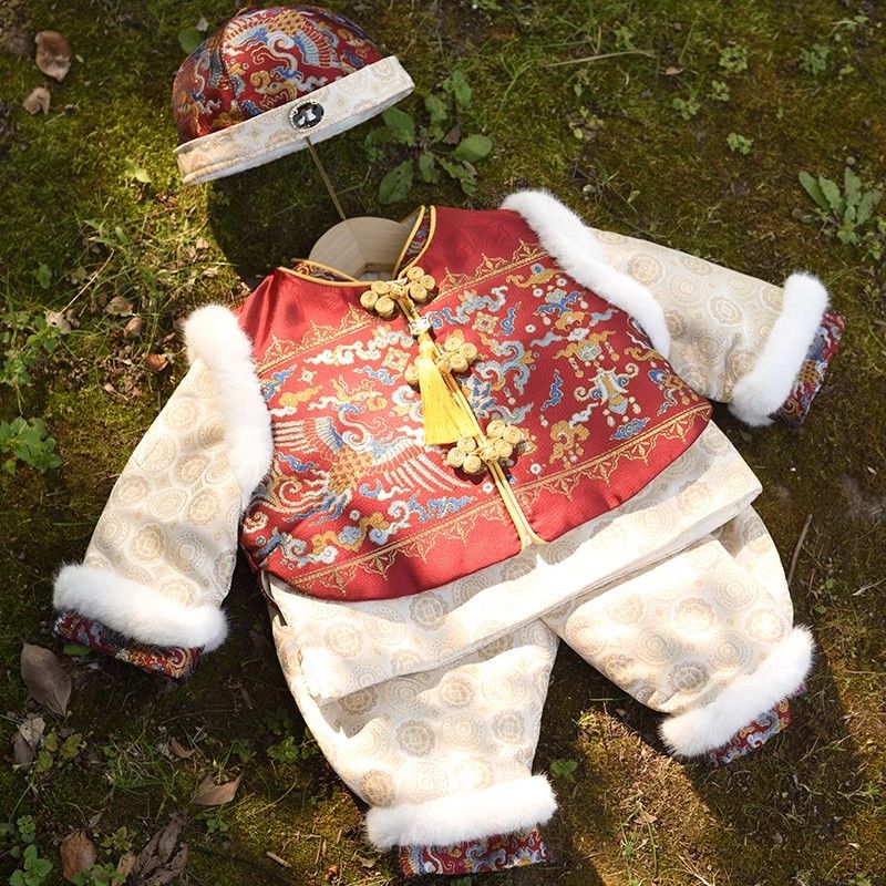 嬰兒唐裝冬裝加絨中國風一周歲男童禮服拜年服小寶寶漢服過年衣服