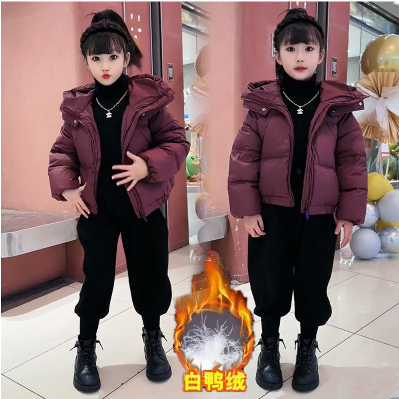 女童羽絨服2023秋冬新款韓版時髦中大童羽絨服加厚短款白鴨絨童裝