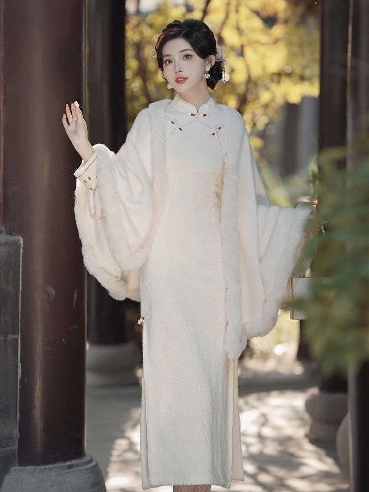 復古民國風年輕款加絨加厚改良旗袍連衣裙女新中式2023年女秋冬款
