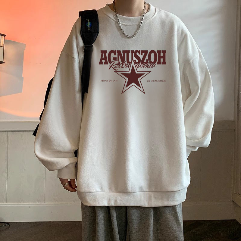 Plush sweatshirt for male students in autumn and winter, oversize round neck, hooded, loose and versatile, ins letter printed top clothes
