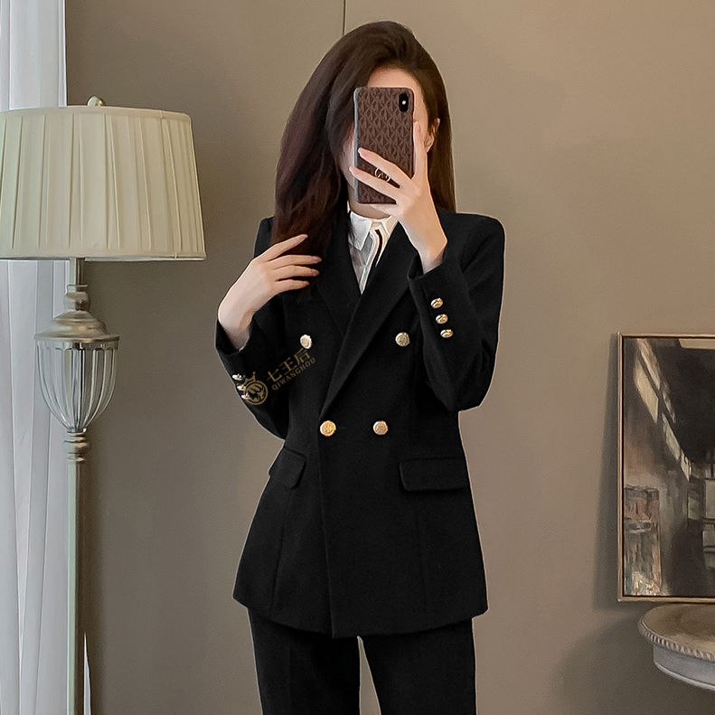 黑色職業小西裝套裝女大學生春秋面試正裝韓版洋氣西服外套工作服