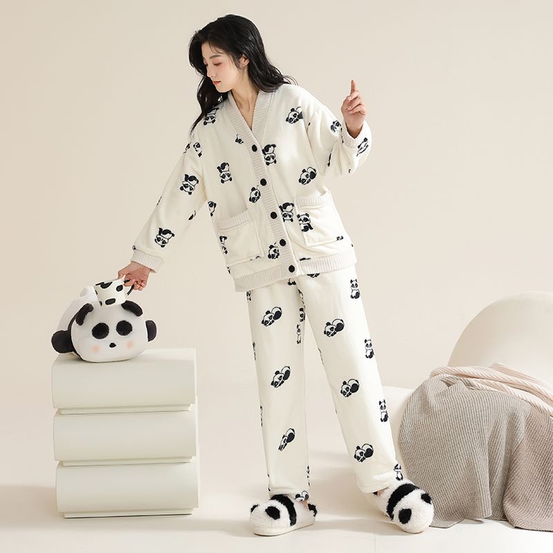 睡衣女士秋冬季珊瑚絨加絨加厚細絨法蘭絨家居服年輕漂亮高檔外穿
