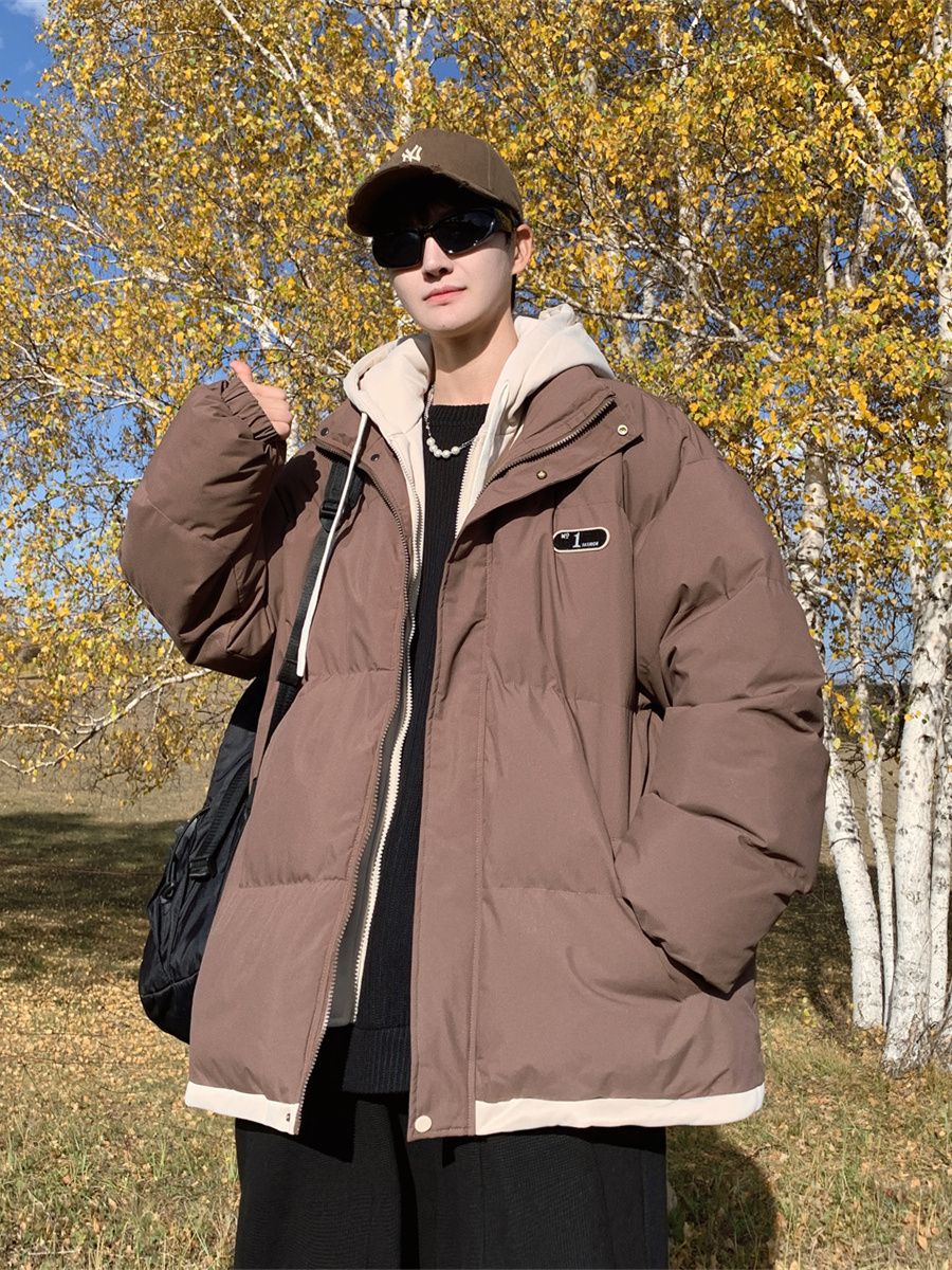 棉服男款冬季潮牌情侶加厚保暖假兩件ins棉衣冬裝外套麵包服棉襖