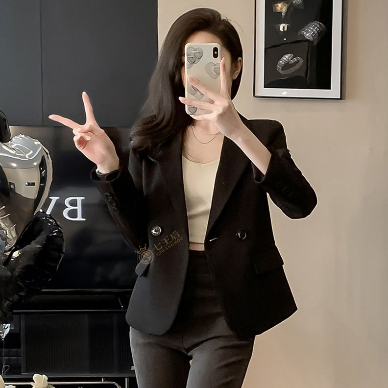 小個子黑色西裝外套女春秋2024新款職業氣質修身收腰高檔西服上衣