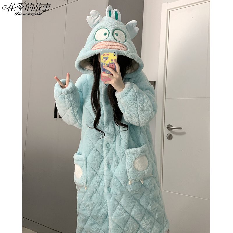花季的故事小丑魚睡衣女三層夾棉冬天超厚棉襖加絨ins家居服新款