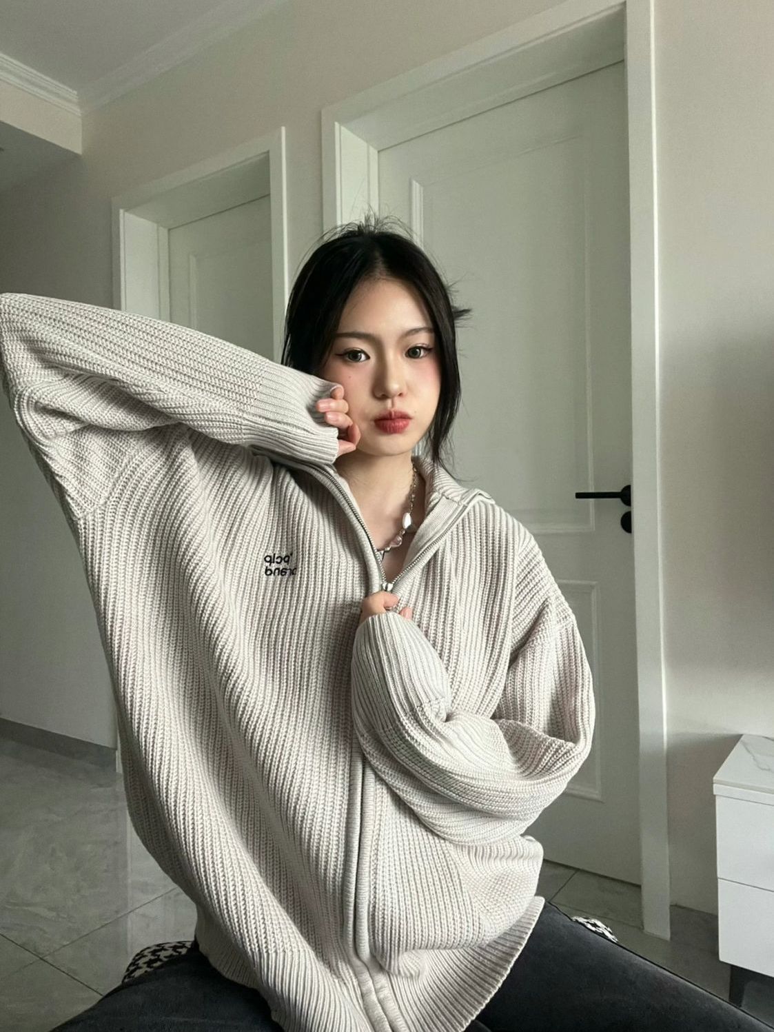 美式復古毛衣外套開衫女高級感純欲風潮炸街潮酷灰色寬鬆慵懶上衣