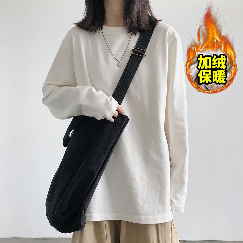 長袖T恤女春秋冬內搭德絨打底衫外穿磨毛加厚保暖寬鬆上衣體恤衫