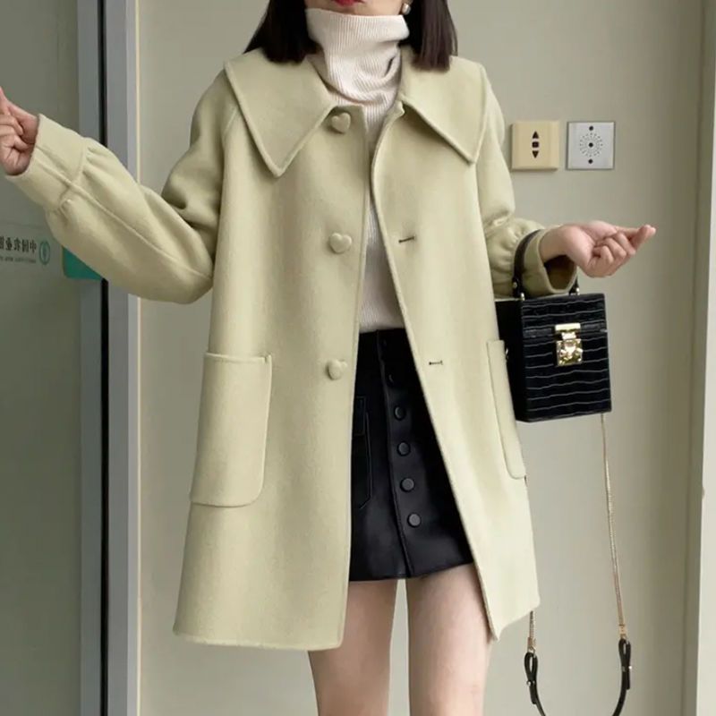 2023 autumn and winter new style lazy style mid-length love button coat hot style versatile casual long-sleeved tops and jackets