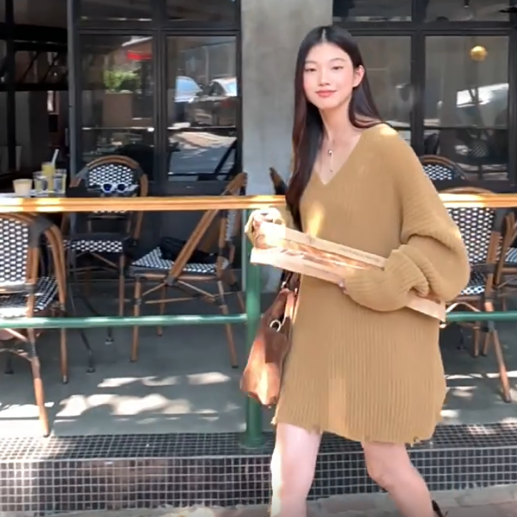 美拉德爆款毛衣女秋冬2023新款寬鬆百搭遮肉長款小眾外穿針織衫潮