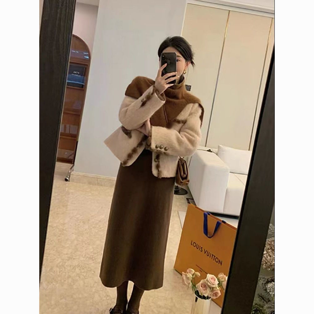 【加棉加厚】小香風套裝女2023新款茶系搭配一整套氣質名媛高級感