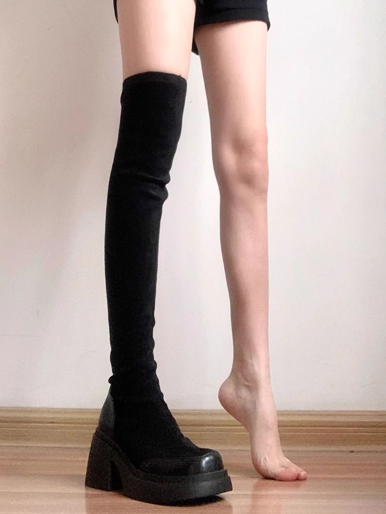 Elastic boots for women 2023 autumn and winter new slim over-the-knee boots thick-soled boots tall slim boots knight boots