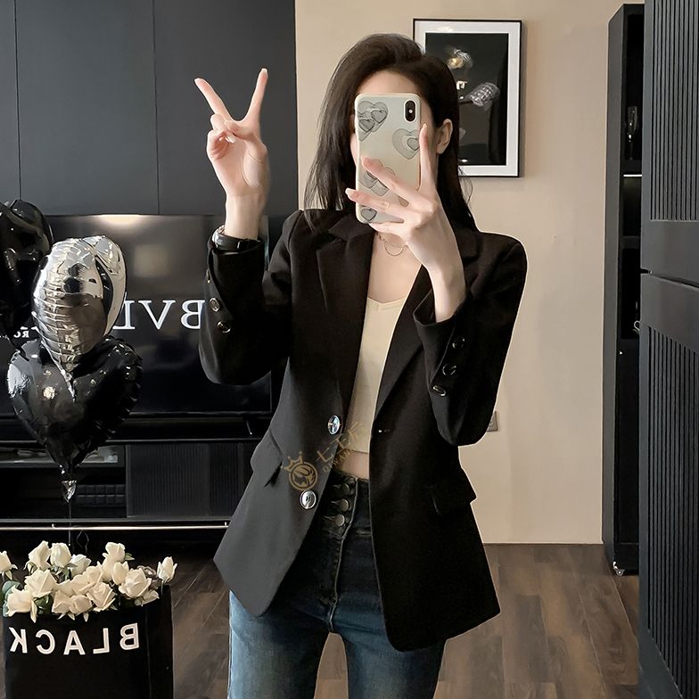 黑色西裝外套女春秋2024新款韓版休閒高級感修身收腰職業小西服