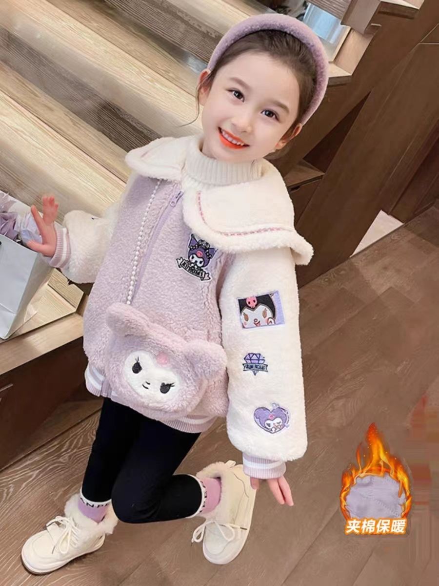 Girls' coats and winter clothes 2023 new style autumn and winter baby tops children's thickened lamb sweaters