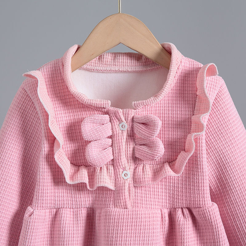 Girls' skirts and blouses for autumn and winter plus velvet  new style princess style tops for babies in spring and autumn thickened outer wear New Year's greetings clothes