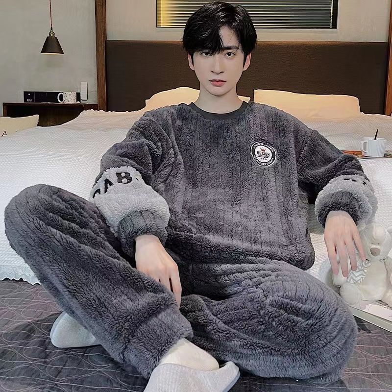 珊瑚絨睡衣男款冬季2023年新款長袖加厚加絨男士法蘭絨家居服套裝