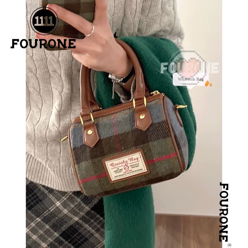 Autumn and winter woolen plaid small bag women's trendy retro college style portable pillow bag versatile crossbody bag