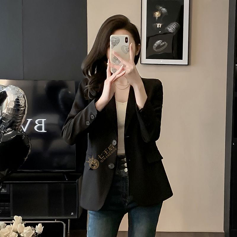 Black casual suit jacket for women small 2023 new spring and autumn Korean version temperament street professional suit top