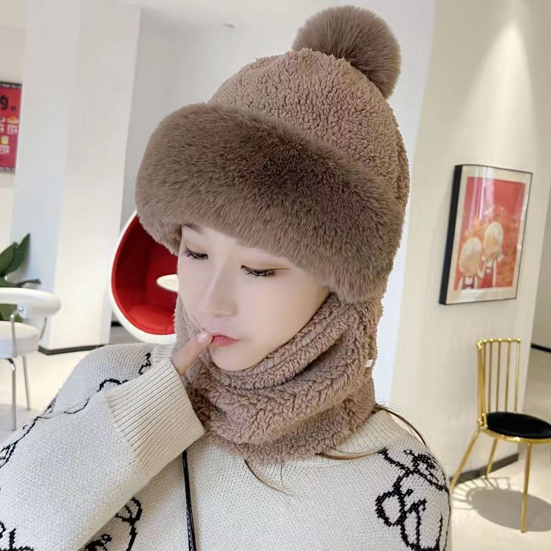 [Hat for Women Autumn and Winter Windproof Cycling] Neck Warm Mask Integrated Hat Warm Neck Protector Baotou Thickened Pullover Hat