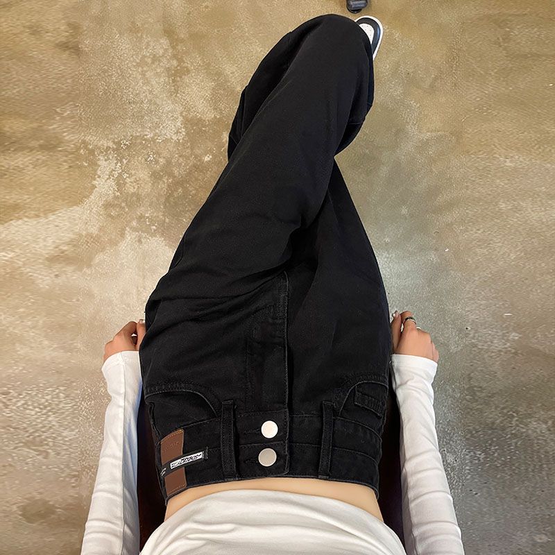 復古直筒褲大碼小個子高腰闊腿牛仔褲女2023秋裝顯瘦梨形身材褲