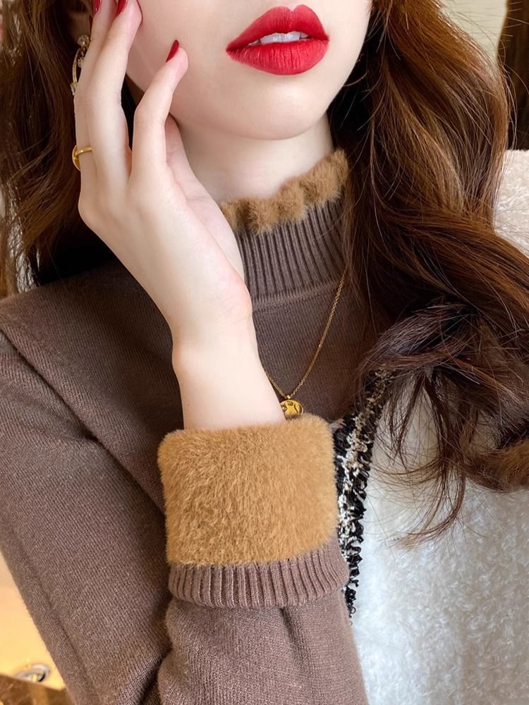 加絨加厚毛衣女冬設計感洋氣一體絨保暖打底衫內搭秋冬半高領上衣