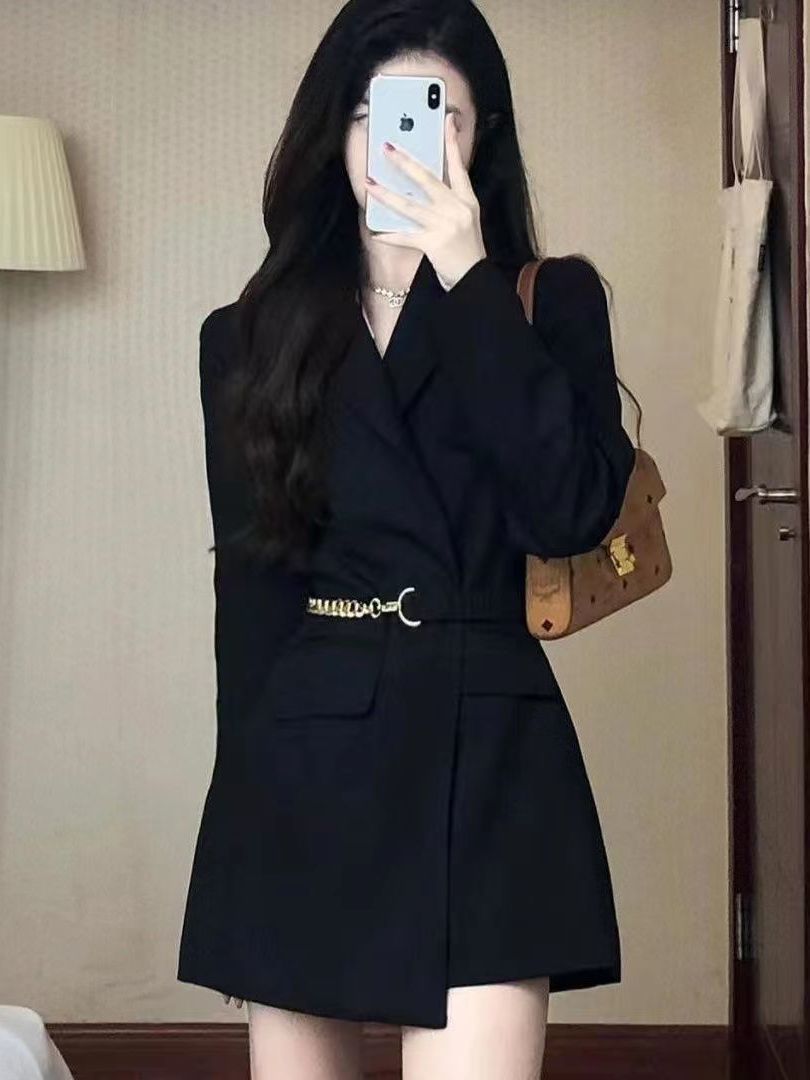 Maillard blazer women's spring and autumn Korean style casual all-match internet celebrity belt waist mid-length suit