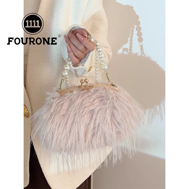 Pearl chain plush bag women's new single shoulder crossbody bag high-end versatile popular handbag