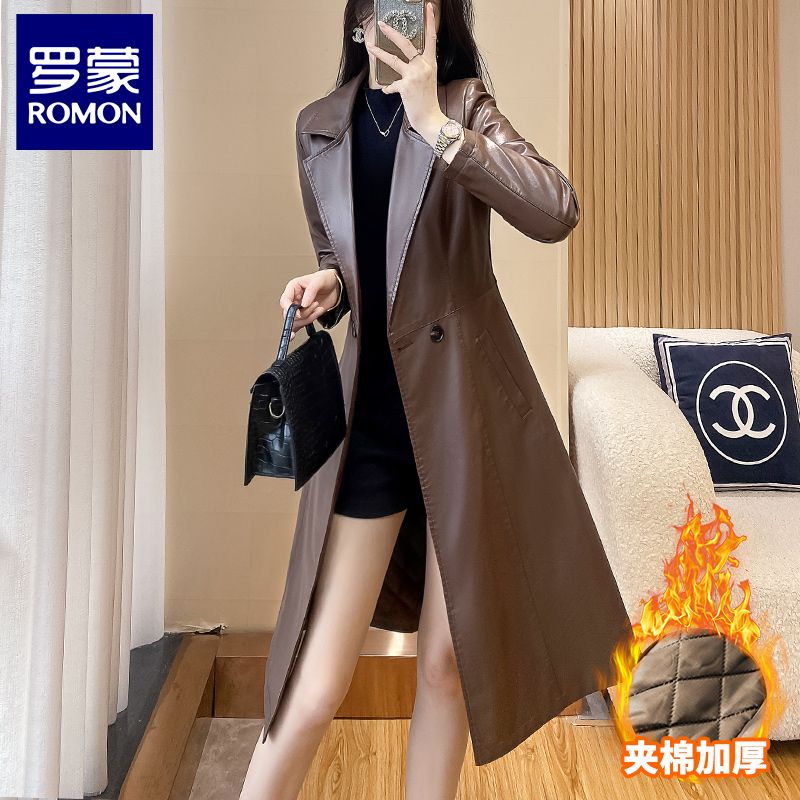 Luo Meng windbreaker jacket for women, high-end and super good-looking, brown quilted thickened long suit, fur coat is popular this year