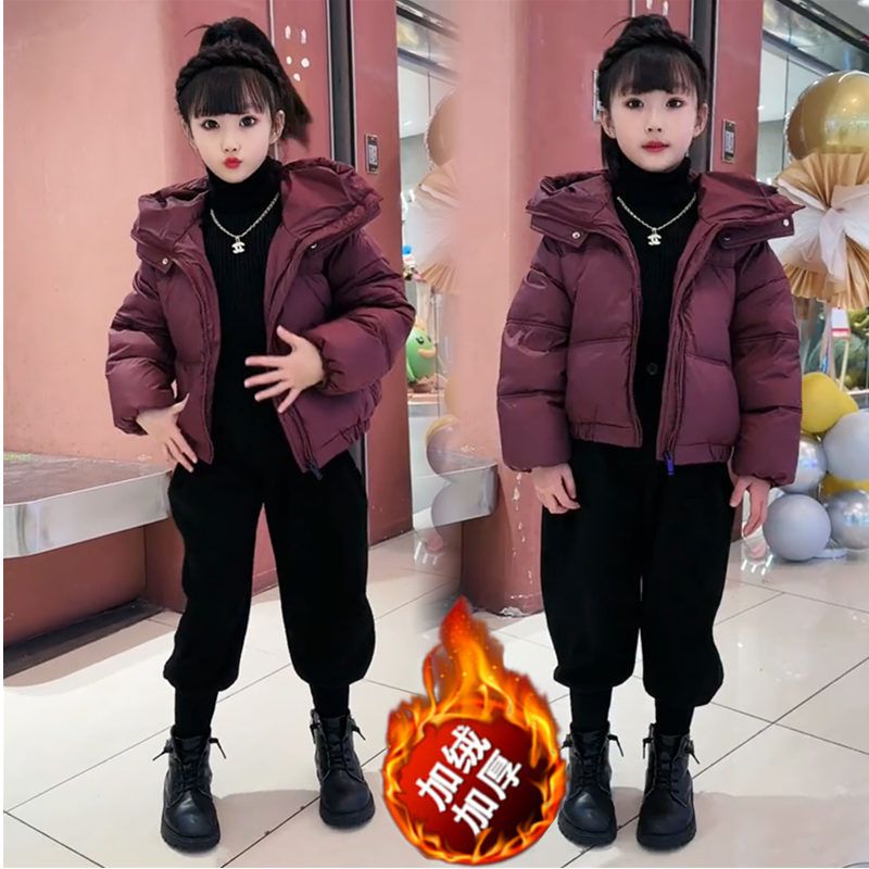 Winter girls' cotton-padded coat, trendy and cool short style, thickened and warm, Internet celebrity hooded style for middle-aged and older children, trendy style down-padded coat