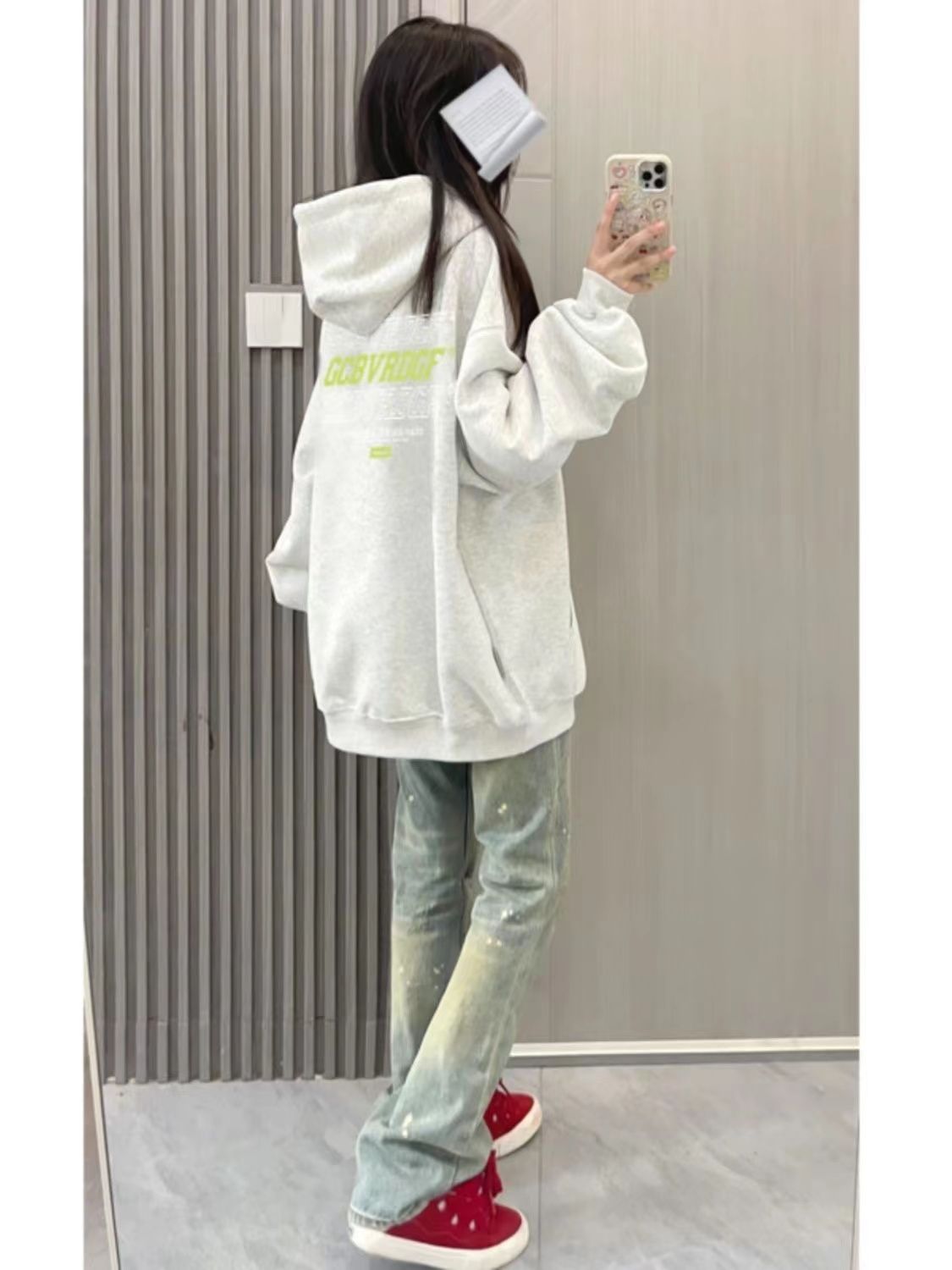 國潮牌oversize字母印花衛衣女美式復古寬鬆連帽chic秋冬加絨外套