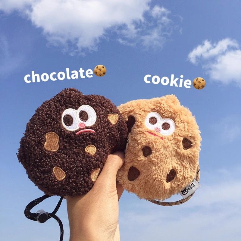 Cookie biscuit bag with smiley face, cute plush halter bag with funny expression, headphone bag, card bag, coin purse gift