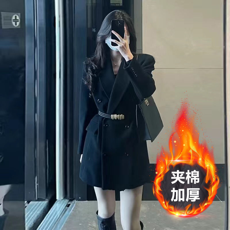 法式赫本風黑色西裝連衣裙女2023新款氣質時尚修身高級感西服外套