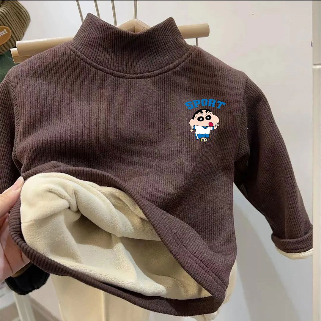 Long-sleeved autumn and winter velvet ultra-thick German velvet bottoming shirt for small and medium-sized children, long-sleeved T-shirt, warm half turtleneck top