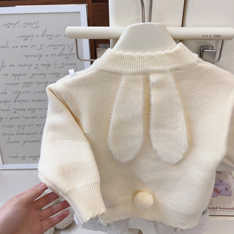 女童毛衣秋冬季2023新款针织套头儿童宝宝洋气一体绒打底加厚冬装