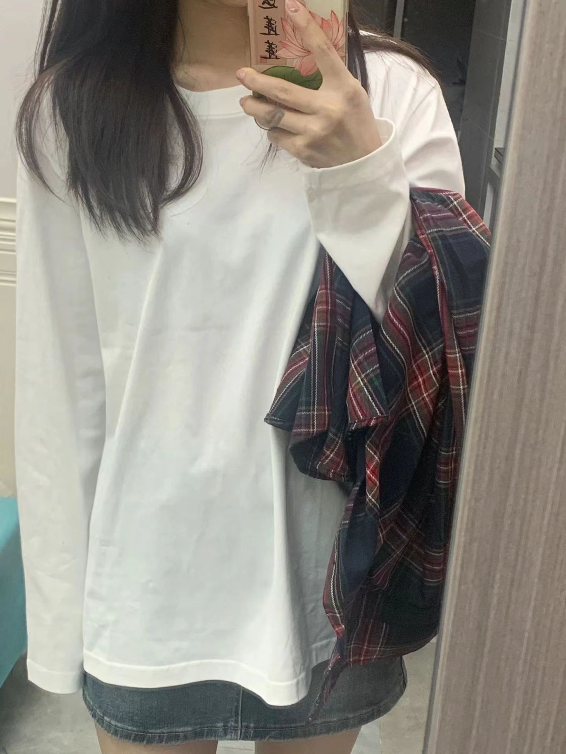 純棉白色t恤女長袖新款韓版寬鬆圓領學生百搭白色長袖打底衫純色