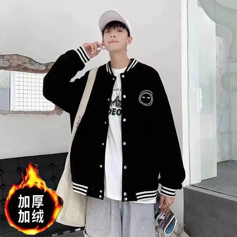 Spring, Autumn and Winter Jackets Men's New Baseball Uniforms Thickened and Velvet Popular Jackets Men's Loose, Versatile, Trendy and Handsome Men