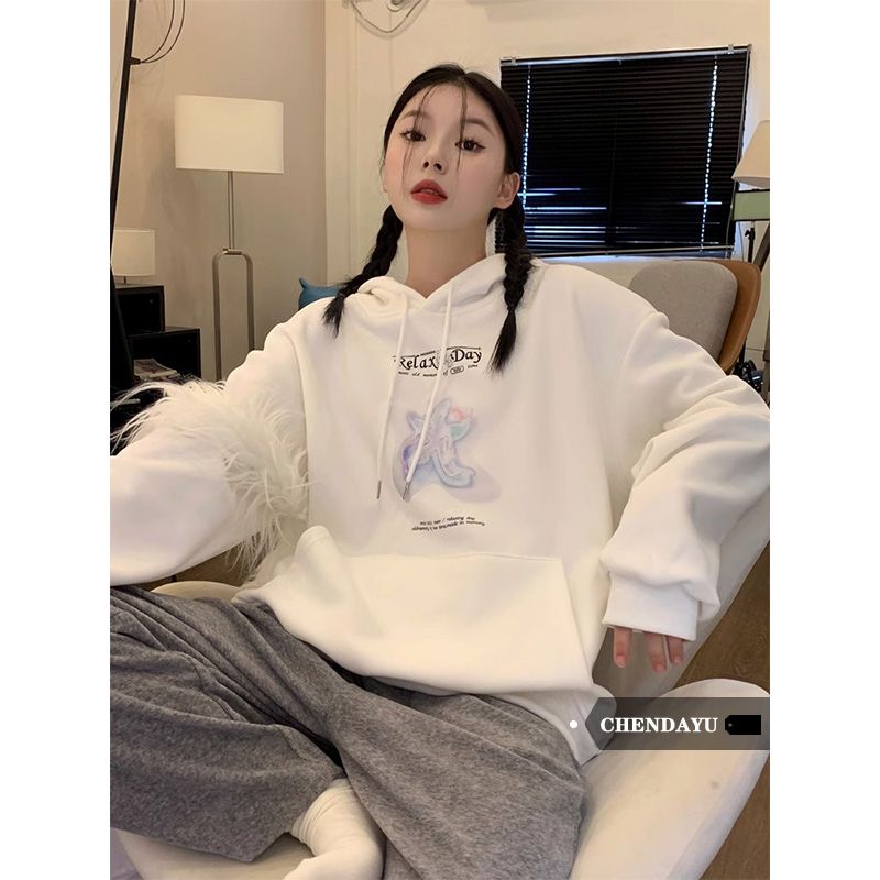 SODAZZZ autumn and winter American letter print lazy loose slim plus velvet hooded long-sleeved sweatshirt for small people