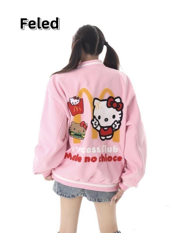飛拉丹頓美式vibe風甜美凱蒂貓麥門夾克棒球服男女慵懶風情侶外套