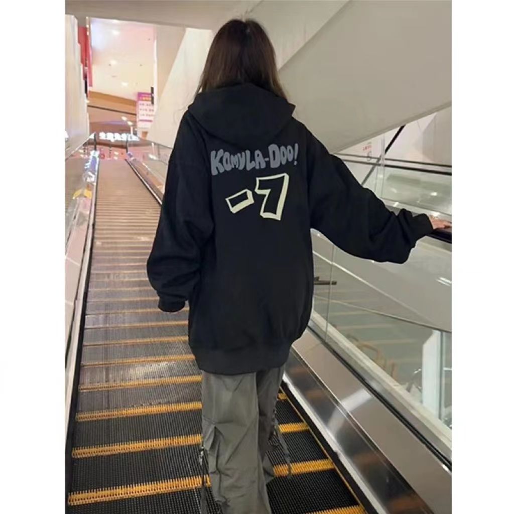 美式復古小眾潮牌連帽衛衣女學生ins字母印花寬鬆春秋冬加絨帽衫
