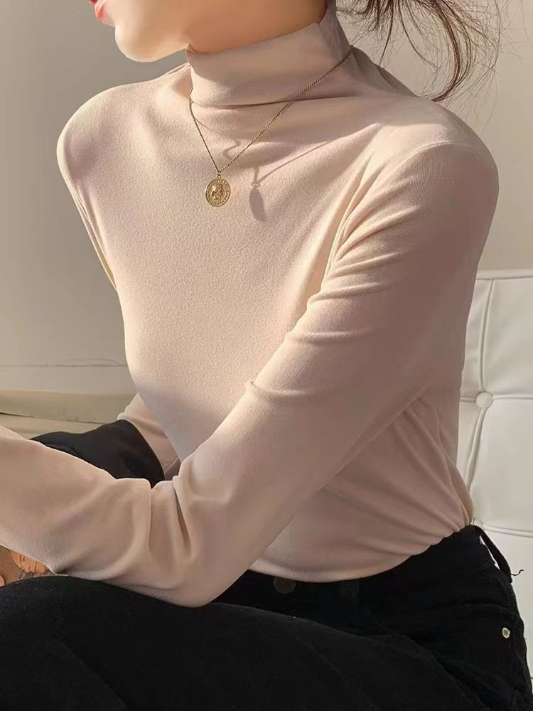 2023新款大碼女裝胖mm高領德絨打底秋冬修身純色長袖百搭保暖上衣