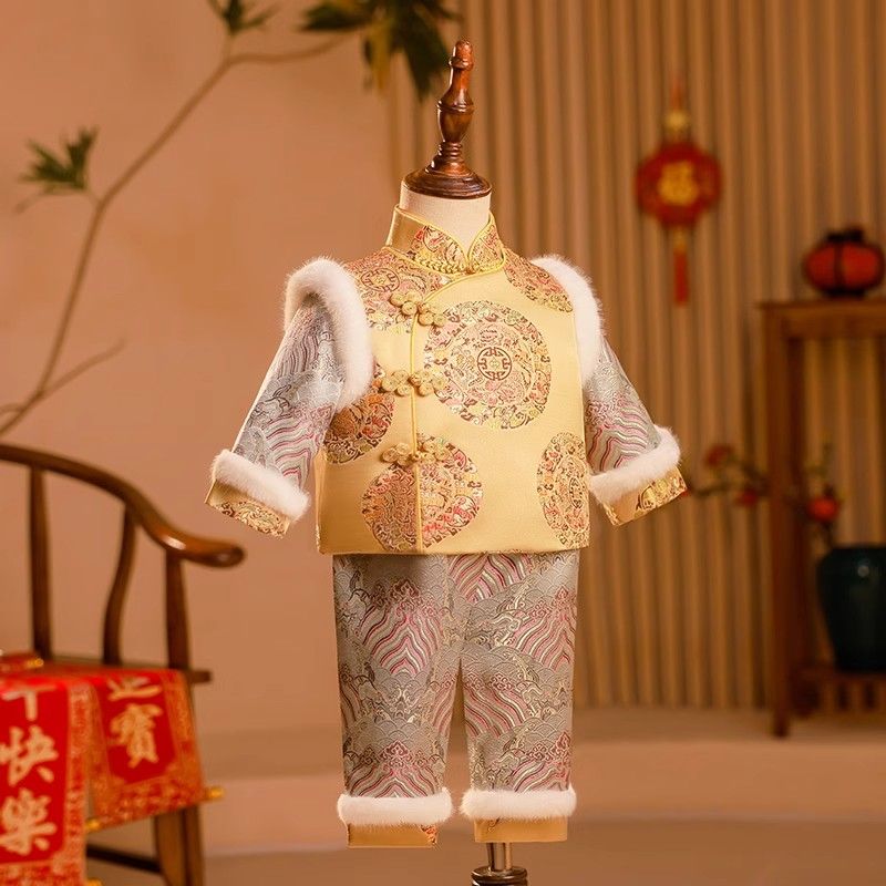 周歲禮服男寶中式冬季兒童唐裝寶寶抓周衣服一歲男童拜年服漢服冬