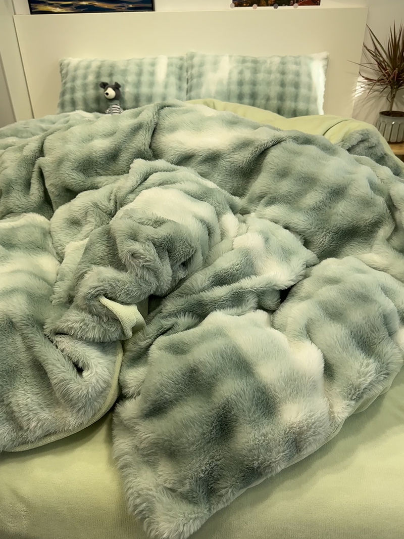 冬季轻奢保暖A类兔毛绒床上四件套加绒加厚牛奶绒被套床单三件套
